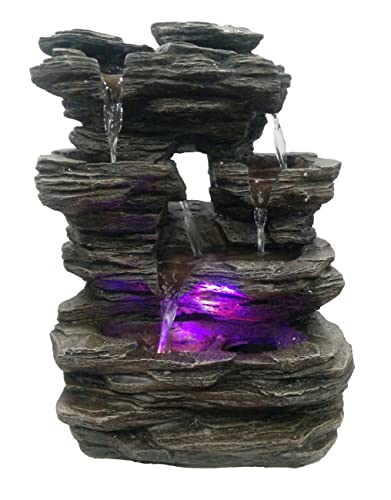 Zen’Light - Zimmerbrunnen Pietra - Steinoptik aus Kunstharz mit Bunten Lichteffekten - Moderne Zen Deko, Meditation & Entspannung - Glücksbringer - H35cm von Zen Light