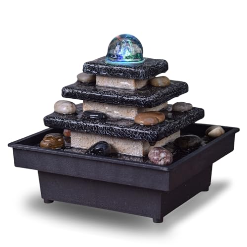 Innenbrunnen Kaskaden -Treppe Tempel Bunte Licht, entspannende Zen, Dekorationstischbrunnen, Geschenkidee, H 18x20x18 cm - Eka Zen'light von Zen Light