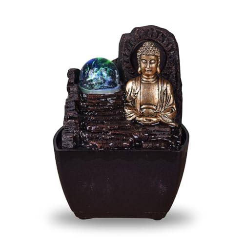 Zimmerbrunnen Zen-Buddha LED-Licht - Zen-Geist Dekoration - Feng Shui Glücksbringer - Tischbrunnen - Nützliche Geschenkidee zum kleinen Preis - H 18cm - Theravada Zen'Light von Zen Light