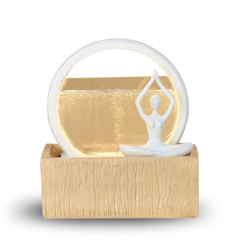 Moderne Innenbrunnen hellweißes LED -Stirnband, weibliche Statue des abnehmbaren Yoga - Brunnen mit geschlossenem Rundkreis - Giftidee für Frauen und Mann - H 23x22x14 cm - Vitality Zen'light von Zen Light