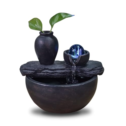 Natürlicher Innenbrunnen mit Vase Soli Blumenplan Plan des farbigen LED -Lichttisches, H 19x21x17cm - Silice Zen'light von Zen Light