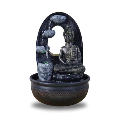 Zen'Light - Zimmerbrunnen Buddha Harmonie - Wasserbrunnen mit geräuschloser Pumpe - LED-Brunnen mit 2 Farben - Abnehmbarer Statue - Geschenkidee für Zen und Fengshui - Höhe: 40 cm von Zen Light