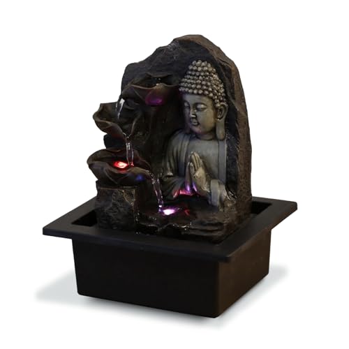 Zen'Light Innenbrunnen Cascade Buddha Lotus Bunt LED - Innendekoration Feng Shui - Brunnen mit Seilencious Pumpe - H 26cm - Spiritualität, Bronze von Zen Light