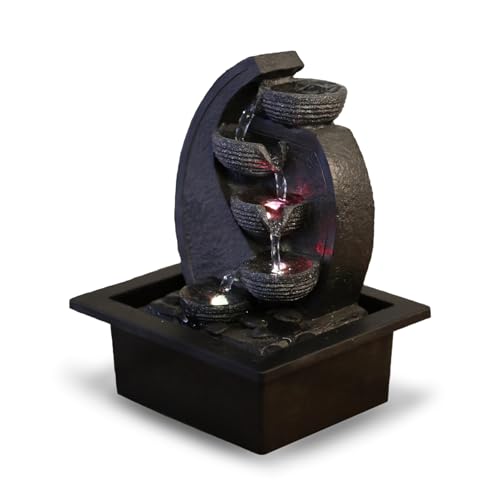 Zen'Light - Zimmerbrunnen Wasserfall V2 4 Ebenen in Natursteinoptik mit farbigem LED-Licht - Moderne Zen Tischdekoration, Ideal für Meditation und Entspannung - H 26 cm von Zen Light