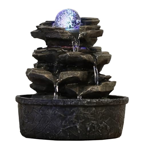 Zen Light Zen'Light - Zimmerbrunnen LittleRock - Naturwasserfall mit Steineffektund farbigem LED-Licht - ZenTischdekoration Ideal für Meditationund Entspannung - Feng-Shui-Objekt Glück - H 23cm von Zen Light