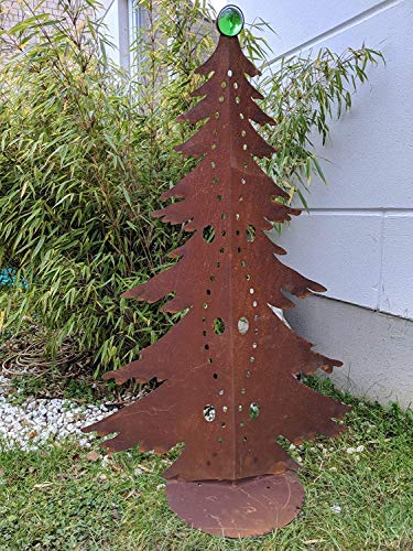 Edelrost Garten Weihnachtsdekoration mit Glaskugel Glasdeko Weihnachtsbaum Dekobaum aus Metall Edelrost Rost Weihnachten Deko 032042-1 H115*71cm +Grün von Zen Man