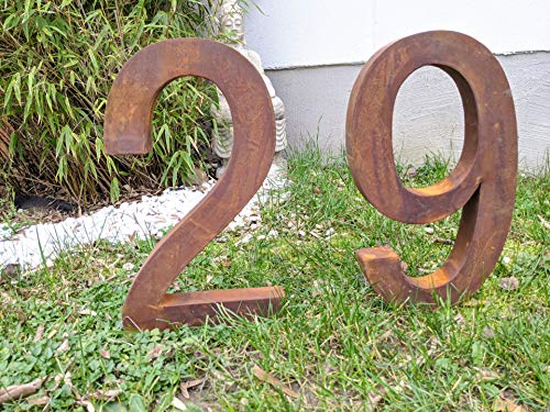 Edelrost Hausnummer aus Metall Rost Gartenstecker Gartenfigure Handarbeit 032062 B4*H40cm (032062-0) von Zen Man