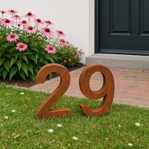 Edelrost Hausnummer aus Metall Rost Gartenstecker Gartenfigure Handarbeit 032062 B4*H40cm (032062-3) von Zen Man