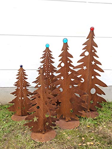 Zen Man Edelrost Garten Weihnachtsdekoration mit Glaskugel Glasdeko Weihnachtsbaum Dekobaum aus Metall Edelrost Rost Weihnachten Deko 032042 Handarbeit (032042-1: B86*115cm, Rot) von Zen Man