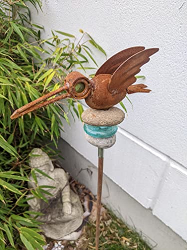 Zen Man Edelrost Gartenstecker Beetstecker Garten Vogel Glasdeko Stein Handarbeit H112cm 029574 von Zen Man