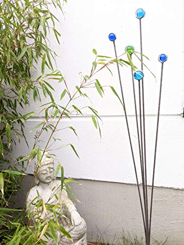 Zen Man Edelrost Gartenstecker Beetstecker aus Metall mit Glaskugel Glasdeko Garten Blumen Rost Gartenskulptur aus Metall Gartenfigure Rost Glück Symbol Gartendeko 031920 H110cm von Zen Man