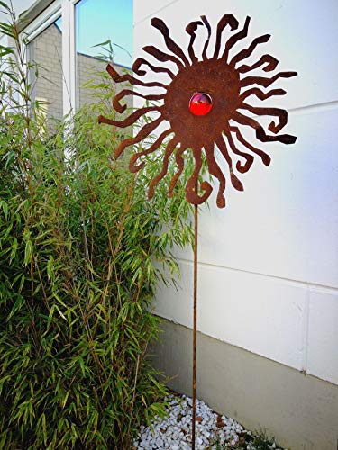 Zen Man Edelrost Gartenstecker GlasKugel Rost aus Metall Gartenfigure Gartendeko Rost GartenGlaskugel Handarbeit Rot H 120 * 40 cm 031930-1R von Zen Man