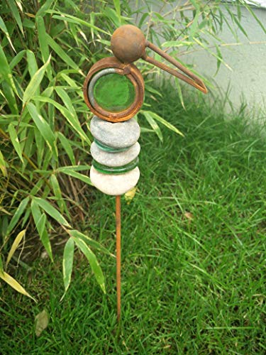 Zen Man Edelrost Gartenstecker Glasdeko Gartenfigure Garten Vogel Metall Glas H50cm von Zen Man
