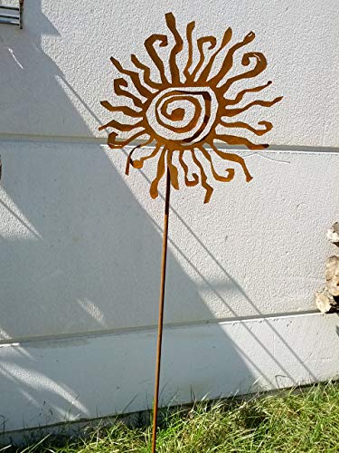 Zen Man Edelrost Gartenstecker Metall Gartenfigure Sonne Beetstecker Gartenskulptur aus Metall Rost Glück Symbol Gartendeko Handarbeit (031348-1: B30*H130cm) von Zen Man