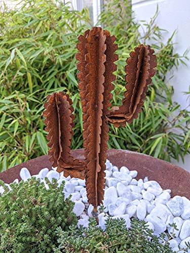 Zen Man Edelrost Gartenstecker Rost Gartenskulptur Figure Kaktus H34cm(24+10) B12cm von Zen Man