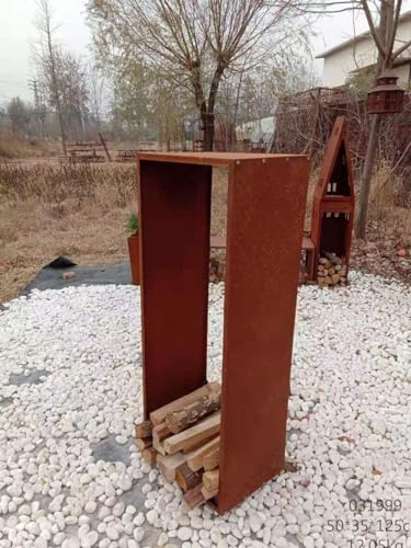 Zen Man Edelrost Kaminholzregal Garten Kaminholzunterstand Holzregal aus Metall Handarbeit 1.2mm (031999: 35 * 50*H125cm) 12kg von Zen Man