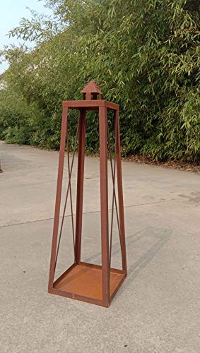 Zen Man Edelrost Windlicht Kerzenhalter Garten Laterne aus Metall Starkes Material Garten Weihnachten Metalllaterne Gartenlaterne (032113-2 :B18cm B29cm H80cm) von Zen Man