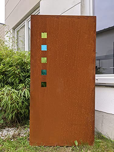 Zen Man Garten Sichtschutz aus Metall 1mm Rost Gartenzaun Gartendeko Edelrost Sichtschutz Wand mit Farbige Glas (032120:B75 H150cm) von Zen Man