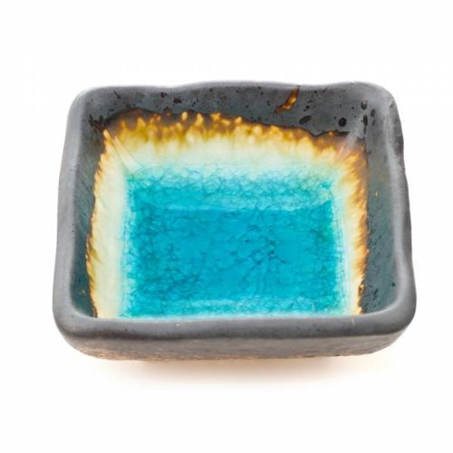 Zen Minded Blau Crackleglaze Japanische Keramikschale Für Soja, Wasabi Und Sushi - Quadrat Türkis Schüssel von Zen Minded
