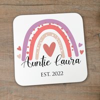 Personalisierte Tante - Name Holz Getränke Untersetzer Matte Geschenkidee, Personalisiert, Regenbogen von ZenCraftUK