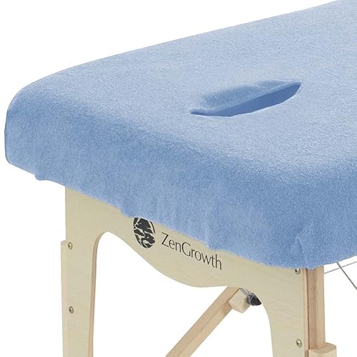 ZENGROWTH Spanbezug für Massageliege mit Gesichtsaussparung | Oeko TEX 100 | 63cm x 71cm x 185cm | Für alle Massage- oder Behandlungstische (Himmelblau) von ZenGrowth