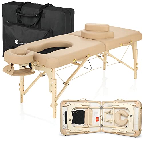 ZenGrowth Schwangerschaft-Massageliege Ipanema 71cm | Mobile Comfort Deluxe | Kofferliege mit Brust- und Bauchausschnitt | Klappbar, Holz (Beige) von ZenGrowth