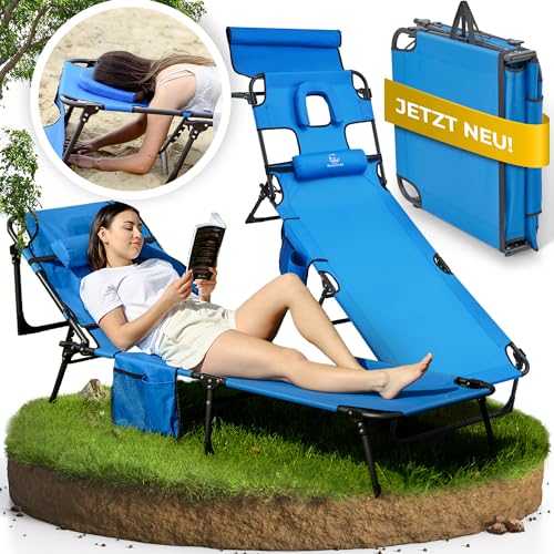 ZenLounge Sonnenliege - Klappbar mit Loch für Kopf [GESICHTSÖFFNUNG] Extra Breit Leicht | Gartenliege Relaxliege Strandliege Liegestuhl Campingliege für Strand Balkon Outdoor Garten - Jetzt ansehen von ZenLounge