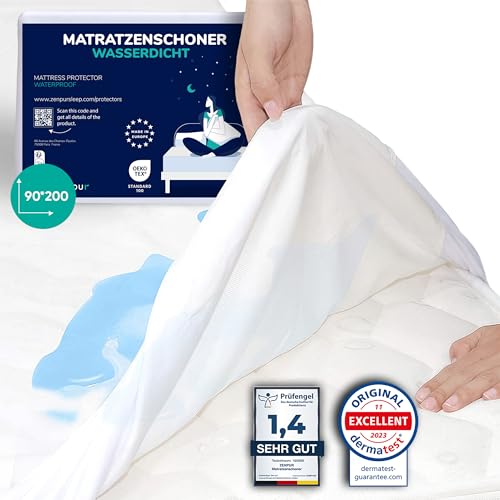 ZenPur Wasserdicht Matratzenschoner 90x200 cm, hergestellt in der EU, Oeko-TEX Standard 100 Zertifiziert, aus Baumwoll-Matratzenauflage, wasserdicht und langlebig – Schutz und Komfort in einem! von ZenPur