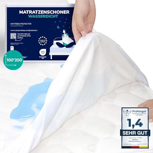 ZenPur Matratzenschoner 120 x 200 cm, hergestellt in der EU, Oeko-TEX Standard 100 Zertifiziert, aus Baumwoll-Matratzenauflage, wasserdicht und langlebig – Schutz und Komfort in einem von ZenPur