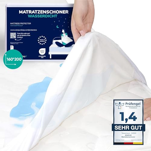 ZenPur Wasserdicht Matratzenschoner - 160x200 cm, hergestellt in der EU, Oeko-TEX Standard 100 Zertifiziert, aus Baumwoll-Matratzenauflage, wasserdicht und langlebig – Schutz und Komfort in einem! von ZenPur