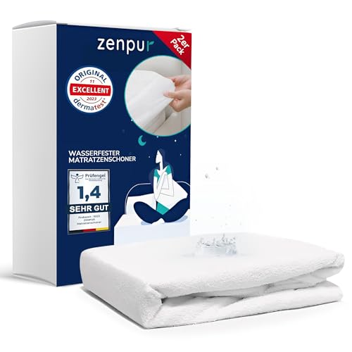 ZenPur Matratzenschoner 160 x 200 cm, 2er-Pack, hergestellt in der EU, Oeko-TEX Standard 100 Zertifiziert, aus Baumwoll-Matratzenauflage, wasserdicht und langlebig – Schutz und Komfort in einem von ZenPur