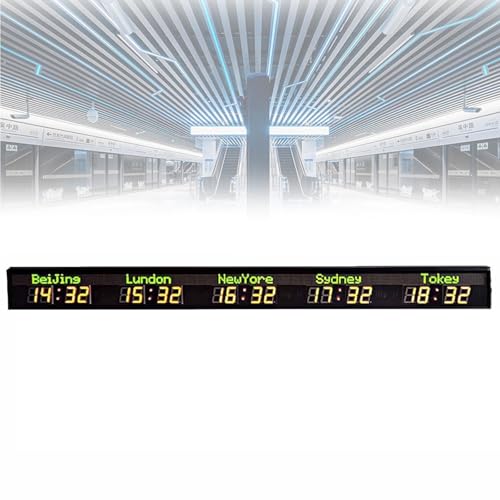 Digitale LED-Weltzeituhr Mit 3/4/5/6 Zeitzonen, Digitale Statische Anzeige, Vollaluminiumgehäuse, Für Flughäfen, Einkaufszentren, Hotels, Multinationale Unternehmen,5City von ZenSeFarin