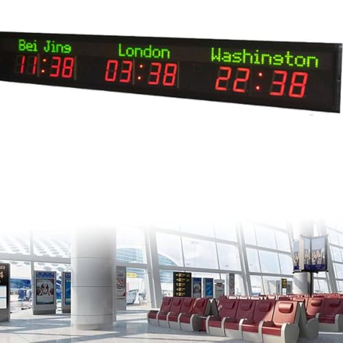Weltuhr mit Mehreren Zeitzonen Weltuhren für die Wand mit Mehreren Zeitzonen, 3/4/5/6 Städte, LED-Digital-Weltzeit-Wanduhr, 5 Helligkeitsstufen, für Hotels/Unternehmen/Flughäfen,3City von ZenSeFarin