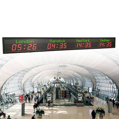 Weltuhr mit Mehreren Zeitzonen Weltuhren für die Wand mit Mehreren Zeitzonen, 3/4/5/6 Städte, LED-Digital-Weltzeit-Wanduhr, 5 Helligkeitsstufen, für Hotels/Unternehmen/Flughäfen,4City von ZenSeFarin
