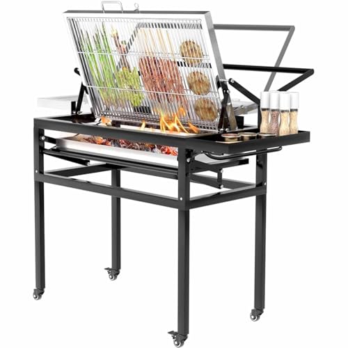 ZenSeFarin Holzkohle Grill, Schwarze Grillgrill Für Camping Im Freien Mit Wagen, Tragbarer Tischstoff Holzkohlegrill Mit 360 Grad Reversible Kochraster Abnehmbares Tablett Einstellbarer von ZenSeFarin