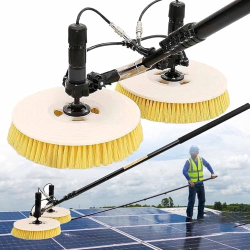 ZenSeFarin Solar-Reinigungsbürste im Außenbereich mit Teleskopstange Legierung,70cm doppelt rotierende Bürste,29m Wasserleitung,17m Netzkabel,für Hochhausglas,Dach,Wohnmobil,Dualpurpose-3.5M/11.4FT von ZenSeFarin