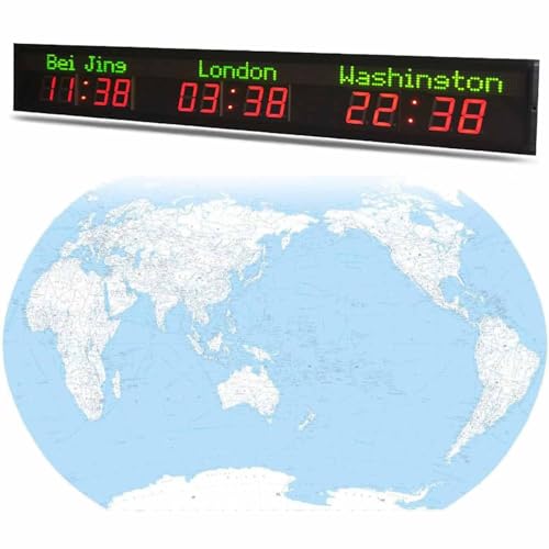 ZenSeFarin Uhr Mit Mehreren Zeitzonen,Digitale Weltuhr Mit 3/4/5/6 Städten,Automatisch Kalibriert,5-Stufige Helligkeitseinstellung,Sommerzeitfunktion,Für Hotels,Multinationale Unternehmen,3City von ZenSeFarin