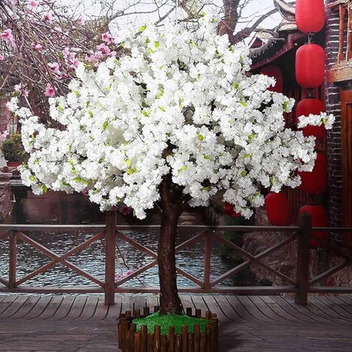 ZenSeFarin Weißer Sakura-Kirschblütenbaum,Atemberaubende Hoteldekoration Für Drinnen Und Draußen,Lebensechte Kunstpflanze,Auffälliges Blumenarrangement,Round-1.2x0.8m/3.9x2.6ft von ZenSeFarin