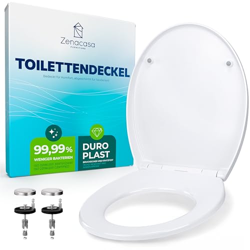 Zenacasa Premium Toilettendeckel mit absenkautomatik antibakteriell oval weiß - Duroplast WC Sitz mit Absenkautomatik und Quick-Release-Funktion von Zenacasa