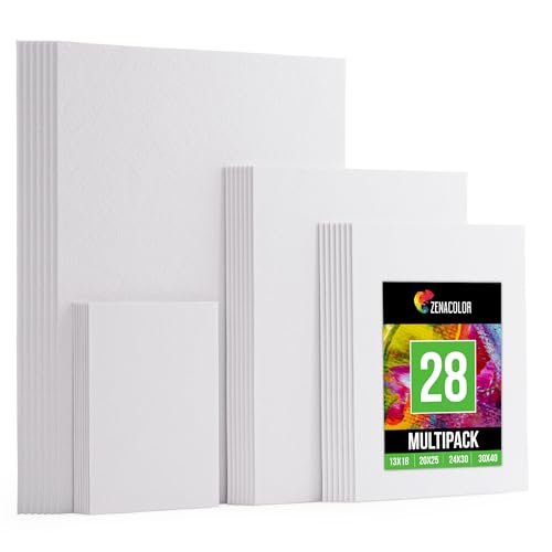 Zenacolor Leinwand Set 28 Stück - Leinwand Zum Bemalen Groß - Canvas Multi-Größen 30x40 (A3), 24x40(A4), 20x25 & 13x18 - Perfektes Leinwände Set für Erwaschsene, Künstler und Kinder von Zenacolor