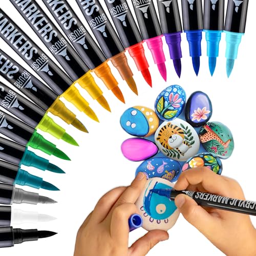 Zenacolor 18 Acrylstifte für Steine wasserfest mit Doppelspitze (feine Spitze und Pinsel) - Acrylstifte verschiedene Oberflächen - Multimarker Acryl von Zenacolor