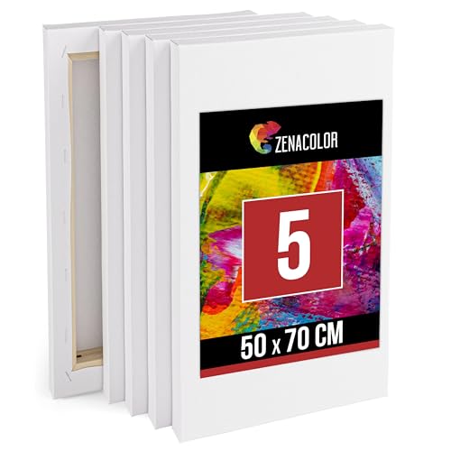 Zenacolor Leinwand auf Keilrahmen 5er Set - 50x70 Canvas Zum Bemalen - 5 Stück 100% Säurefreie Baumwolle - Groß für Alle Farbarten von Zenacolor