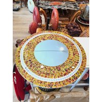 Großer Runder Gelber Spiegel Bunt Kunstglas Inlay 24" D von ZendaDesigns