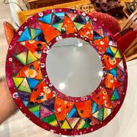 Rundspiegel Fucsia Mosaik Bunt Regenbogen Kunstvolles Glas Inlay 12" D von ZendaDesigns