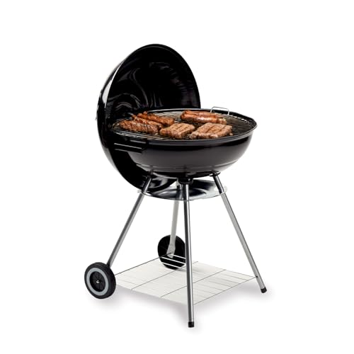 Holzkohlegrill BBQ Freetime 45 cm – Outdoor-Grill aus schwarzem Stahl mit Deckel und Rollen, großer Grill, ideal für Balkon, Terrasse und Garten von Zendea