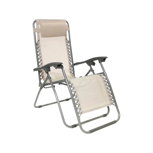 Zendea Gartenliege, zusammenklappbar, mehrere Positionen – Liegestuhl für den Außenbereich, aus schwarzem Stahl und Textilene in Beige, neigbar, strapazierfähig, für Terrasse, Pool, Balkon von Zendea