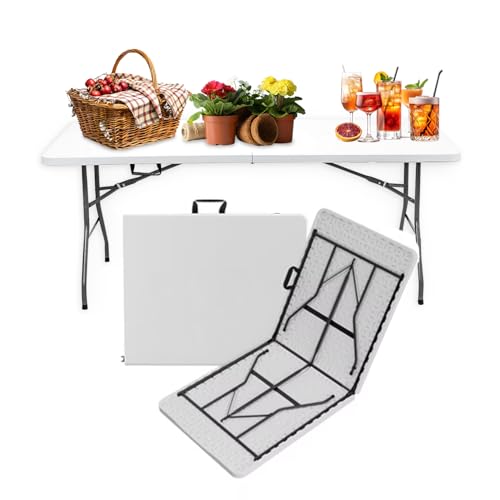 Zendea - Platzsparender Gartentisch 180 x 70 x 74 cm – tragbarer Klapptisch mit Sicherheitsverriegelung und Oberfläche aus HDPE für 6 Personen – Outdoor-Möbel für Balkon oder Terrasse von Zendea