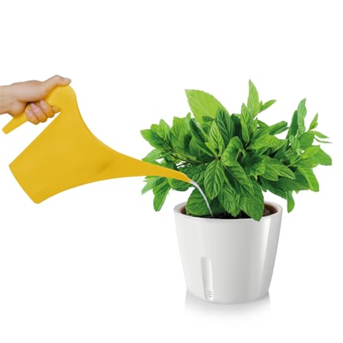 Zendea Runder Blumentopf für Pflanzen, Blumen und Kräuter, 13 x 13 x 12 cm, ideal für Garten, Terrasse oder Balkon mit praktischem Drainagesystem und Wasserstandskontrolle, Weiß von Zendea