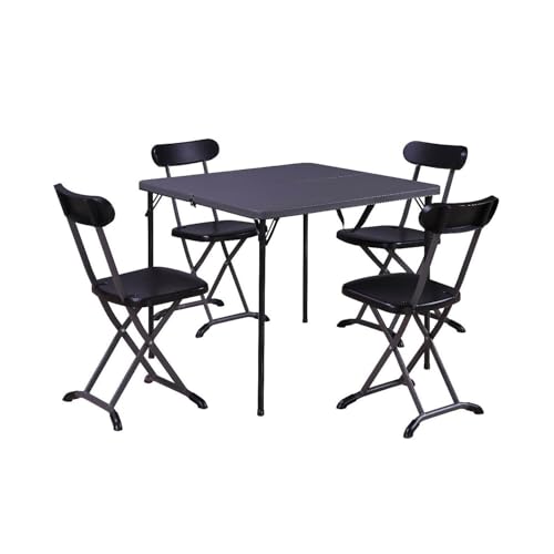 Zendea Klappbares Set mit quadratischem Tisch und 4 Stühlen – Stahl anthrazit lackiert, Oberseite aus HDPE, montiert und einsatzbereit – ideal für den Außenbereich. von Zendea