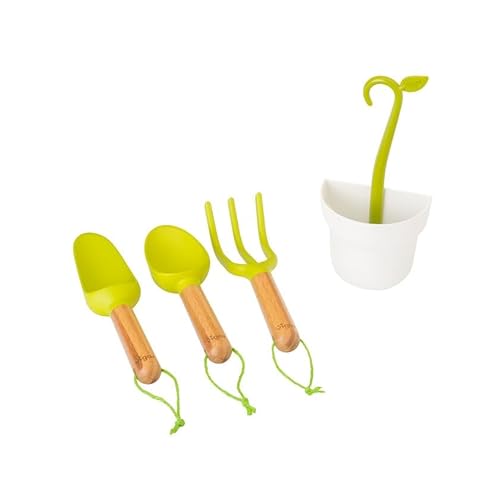 Zendea Set mit 3 Gartenwerkzeugen mit Haken grün – Set bestehend aus 2 Schraubendrehern und Hammer aus Edelstahl mit Behälter mit praktischem Tragegriff – ideales Set zum Anbau von Zendea